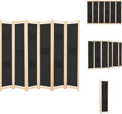 Image de vidaXL Séparateur de pièce 6 pièces noir 240 x 170 x 4 cm Tissu - séparateur de pièce