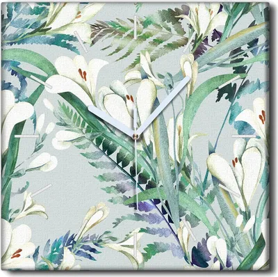 Produktbild von Coloray Uhr auf Leinwand 30x30 cm Wand Uhr Dekoration Wohnzimmer Segeltuch weiße Zeiger -Kunst Krosmienblumen