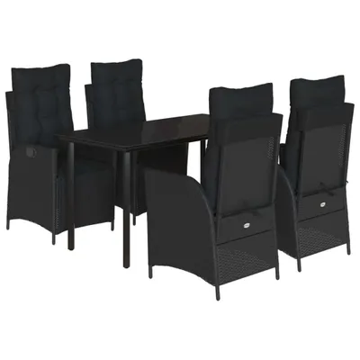 Produktbild von 5-tlg. Garten-Essgruppe mit Kissen Schwarz Poly Rattan