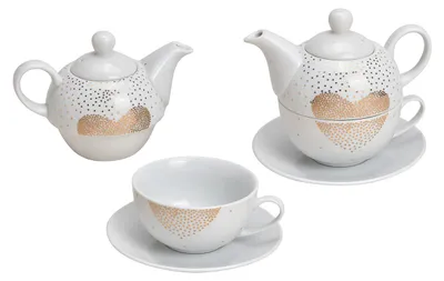 Productafbeelding van Set van 3 theepotten met hartdecor van wit porselein met goud (B/H/D) 16x15x16 cm 400/200 ml