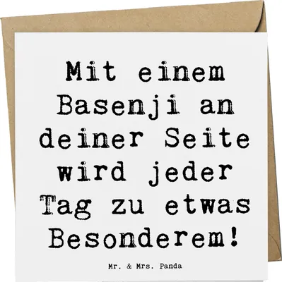 Produktbild von Mr. & Mrs. Panda Glückwunschkarte Spruch Basenji Freude - Weiß - Geschenk, Hunderassen Beschreibung, anlasskarte, Liebe, Grußkarte, doppelkarte, Klappkarte, Abenteuer