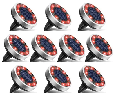 Solar-Bodenleuchten 10er-Pack, 8 LEDs, wasserdicht, rot