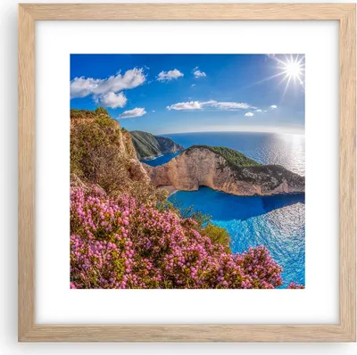 Produktbild von Gerahmtes Poster - Rahmen in heller Eiche - Meer Sommer Blume - 30x30 cm - Wand Bild - Wanddeko - Wandbilder - Wandposter - Bilderrahmen - Bilder - Kunstdruck - Wandbild - P2NAC30x30-3741