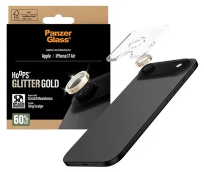 Immagine prodotto di Vetro temperato per iPhone Air, PanzerGlass Hoops Glitter Gold Camera Lens Protector, Trasparente e Oro