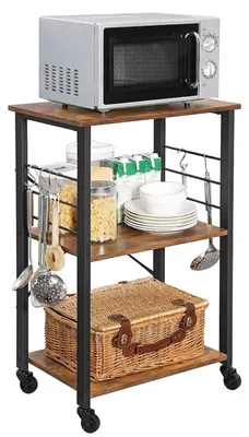 Produktbild von Küchenwagen - 3 Ebenen - 6 Haken - 60x89x40 cm - vintage braun