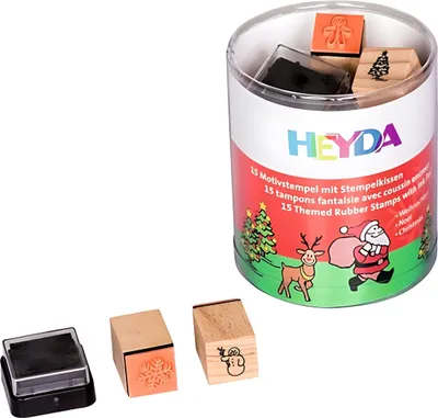 Produktbild von HEYDA Motivstempel-Set "Weihnachten" Klarsicht-Runddose 15 Stempel