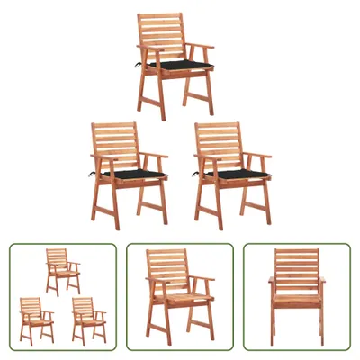 Produktbild von The Living Store Garten-Essstühle 3 Stk. mit Kissen Massivholz Akazie