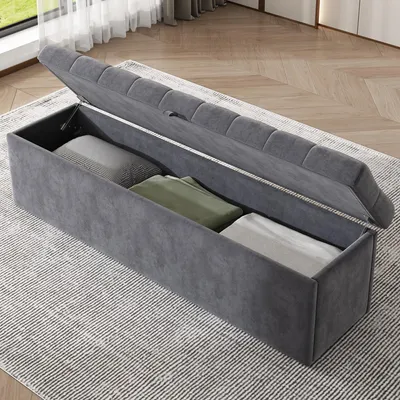 Immagine prodotto di Divano imbottito in velluto con spazio contenitore, panca imbottita, poggiapiedi, divano, 138 x 41 x 42 cm
