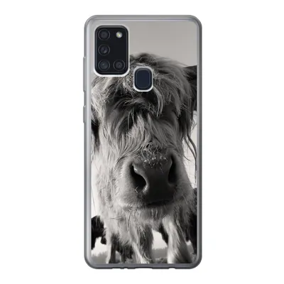 Produktbild von MuchoWow® Handyhülle Schutzhülle Hülle für Samsung Galaxy A21s Schottischer Highlander - Schwarz - Weiß - Tiere Silikon Softcase Handy Hülle - Hartschale