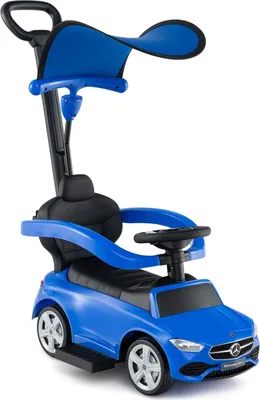 Image de Voiture électrique 3 en 1 pour enfants avec poignée de poussée - Bleue