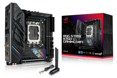 Produktbild von ASUS ROG STRIX B760-I GAMING WIFI, Intel, LGA 1700, Intel® Celeron®, Intel® Core™ i3, Intel® Core™ i5, Intel® Core™ i7, Intel® Core™ i9,..., LGA 1700, DDR5-SDRAM, 64 GB