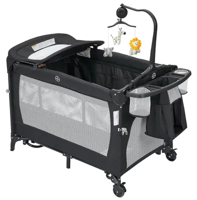 Productafbeelding van 5-in-1 babybed en reisbed - Opvouwbaar - Met matras - Met wielen - Verwisselplank - Ademende netvensters - Geschikt voor 1-2 jaar