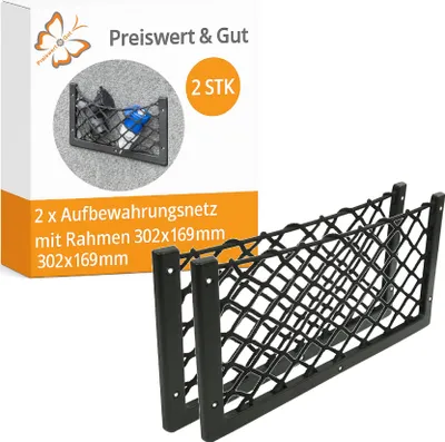 Produktbild von 2x Gepäcknetz mit Kunststoffrahmen 302x169mm – Autozubehör für Stauraum Autonetz zur Ladungssicherung Aufbewahrungsnetz