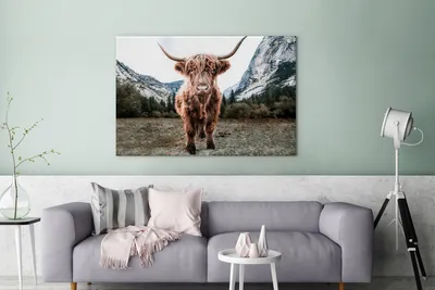 Produktbild von MuchoWow® - Leinwandbilder - Schottischer Highlander - Berg - Tiere, Wandbild, Wanddeko Bilder Wohnzimmer, 120x80 cm
