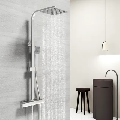 Produktbild von Acezanble Duschsystem mit Thermostat Duscharmatur Regendusche Duschset Duschsäule Dusche mit 20X20cm Duschkopf,Höhenverstellbar 72-117cm