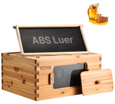 Immagine prodotto di Set di arnie VEVOR con cassetta profonda, legno di cedro naturale al 100 % rivestito di cera d'api, arnia Zander con 10 telai e fondamenta, finestre per api in acrilico trasparente