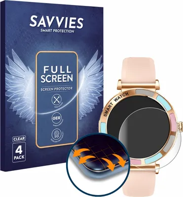 Produktbild von 4x Savvies Fullscreen Schutzfolie für Bekomiya Smartwatch 1.27" Displayschutz Folie Fullcover Klar Transparent