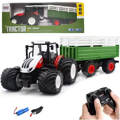Obrázok produktu pre REVENTO® RC traktor Traktor na diaľkové ovládanie s prívesom - elektrická hračka, traktor na diaľkové ovládanie so svetlom a zvukom pre deti