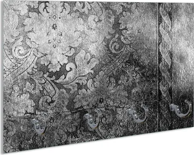Produktbild von Wallario Schlüsselbrett aus Glas, Motiv: Schnörkelmuster in grau, 30 x 20 cm mit 4 Haken
