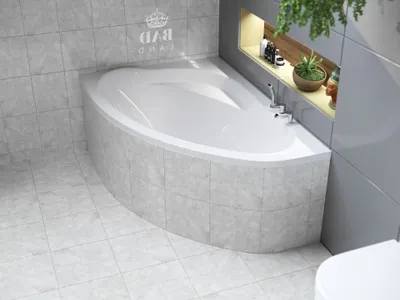 Zdjęcie produktu dla Wanna Akrylowa Zestaw 3w1 Asymetryczna 150x100 Lewa Biała, Nowoczesny Chrom Premium Syfon i Nogi (stelaż) w komplecie | BADLAND MAREA
