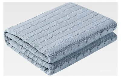 Produktbild von Baumwolldecke mit Zopfmuster, weich, dekorative Strickdecke für Sofa und Bett (120 x 180 cm) hellblau