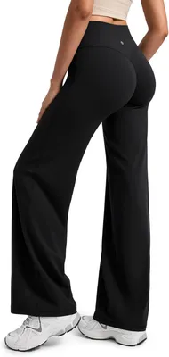 Productafbeelding van Dames yogabroek met wijde pijpen en hoge taille, zwart, softstretch stof