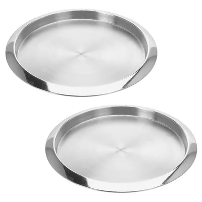 Produktbild von 2x Edelstahl Tablett ø 35 cm Silber Serviertablett Rund Frühstückstablett Dekotablett Kellnertablett