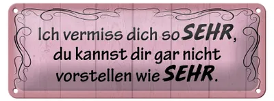 Produktbild von Blechschild Spruch 27x10cm ich vermiss dich so sehr wie Dekoration