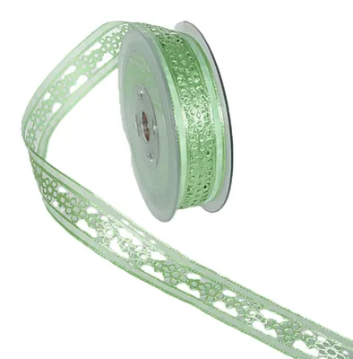 Produktbild von Dekoband Open Flowers in Organza - 25mm - 20m - col. 62 hellgrün - 54025-25-20-62