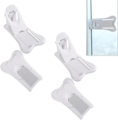 Obrázek produktu pro 4 ks samolepicích zámků pro posuvné dveře, bezpečnostní zámky bez vrtání, zámky pro posuvné dveře, okna a skříně, bílé, 7 x 4 cm