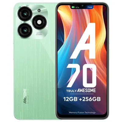 Obrázek produktu pro Smartphone Itel A70, 6,6", 12 GB (4+8) + 256 GB, duální zadní fotoaparát 13 MP, baterie 5000 mAh, dynamický pruh, boční snímač otisků prstů, osmijádrový procesor, barva Brilliant, zelená