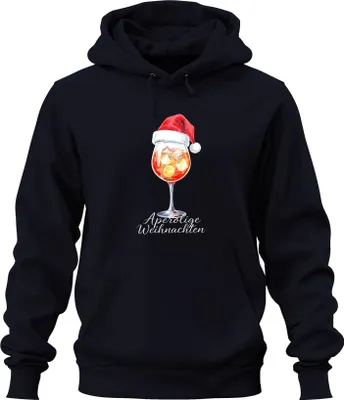 Imagen del producto de Sudadera con capucha uni, estilo "Aperol Spritz" con motivos navideños, color azul marino, talla S