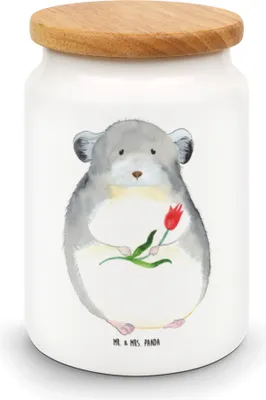 Produktbild von Mr. & Mrs. Panda Snackdose Chinchilla Blume - Weiß - Geschenk, Liebeskummer, Kaffeedose, Glücklichsein, Büro, behälter, Chaos, Dose, Chinchillas, Frischhaltedose