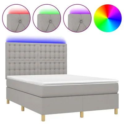 Immagine prodotto di vidaXL Letto a molle con materasso e LED in tessuto grigio chiaro 140x200 cm