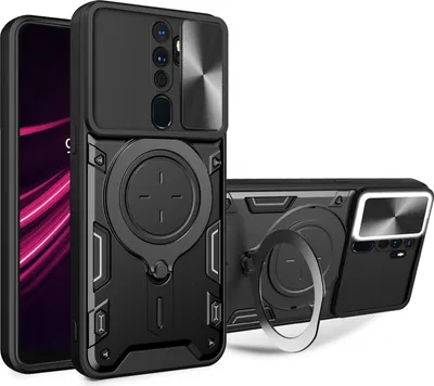 Image de Etui pour Oppo A9 2020/ A5 2020 étui durable double couche avec protection de l'appareil photo et anneau de support Noir