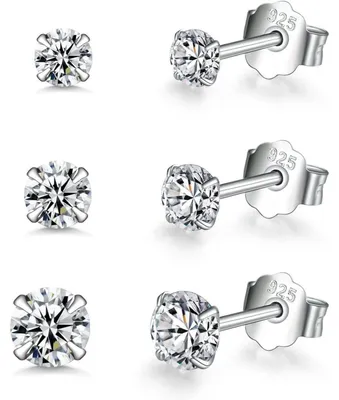 Produktbild von Ohrstecker Set 925 Sterling Silber hypoallergen Cubic Zirkonia 2/3/4mm