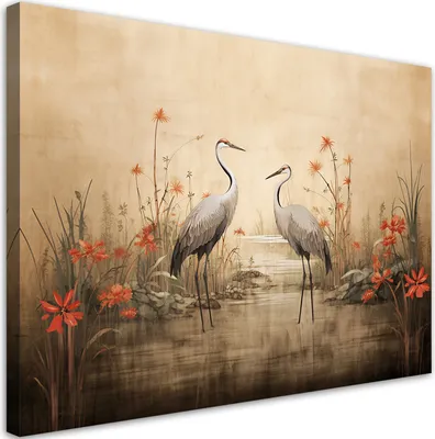 Produktbild von Leinwandbild Kraniche am See 60x40 Feeby Beige bild für die wand bereit zum aufhängen
