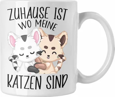 Produktbild von Trendation - Zuhause Ist Wo Meine Katzen Sind Tasse Geschenk Katzen Mama Lustig Kaffeetasse Spruch Becher (Weiß)