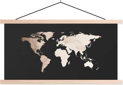 Produktbild von MuchoWow® Textilposter Weltkarte - Weiß - Design 60x30 cm mit holzfarbenen Rahmen - Dekoration