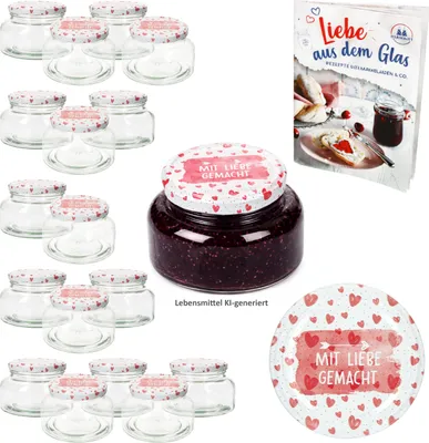 Obrázek produktu pro 18x sklenice na jogurt 435 ml Sklenice na zavařování Vyrobeno s láskou Víčko Marmeláda