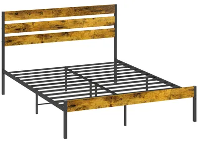 Image de Lit double - Cadre de lit - Sommier à lattes - Lit industriel - 160x200 cm - Rangement intégré sous le lit