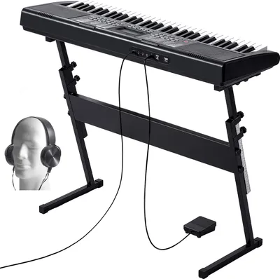 Produktbild von SucceBuy 61-Tasten-Digital-Keyboard-Piano, beleuchtete Tasten, tragbares E-Piano mit verstellbarem Ständer, 600 Töne, 500 Rhythmen, eingebaute Lautsprecher, Haltepedal, Kopfhörer