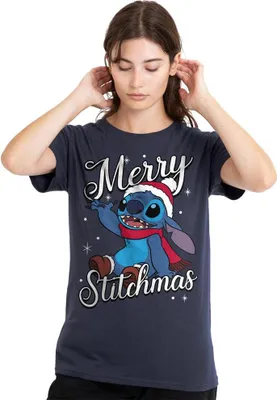 Produktbild von Lilo & Stitch - "Merry Stitchmas" T-Shirt für Damen TV25194 (XL) (Marineblau)