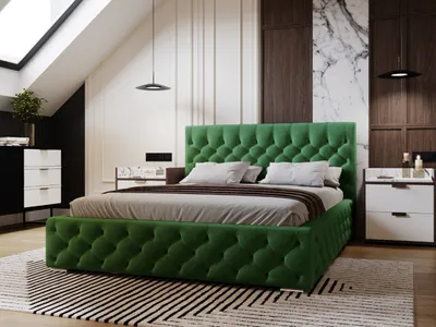 Obrázek produktu pro Postel GRAINGOLD Glamour Chesterfield 140x200 cm Velutto - Sametová postel s roštem a postelovým boxem - zelená (Magic velvet 2225)