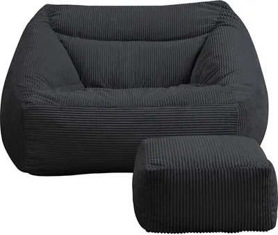 Produktbild von HOME DELUXE - Sitzsack COZY mit Hocker - Stoff: Samt Cord, Farbe: Anthrazit - Maße: 100 x 88 x 80 cm, inkl. Füllung I Sitzmöbel Bean Bag Sitzsäcke