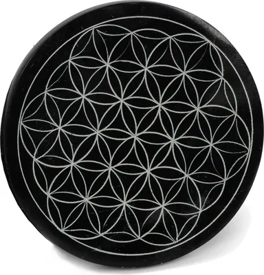 Produktbild von 3 x Blume des Lebens Kerzenhalter Speckstein, schwarz 10 x 0,7 cm Untersetzer