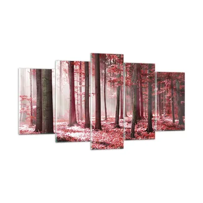 Produktbild von Bilder auf glas - 5 Teile - Wald Rot Bäume - 160x85cm - Glasbilder - Wandbilder - Bilder - zum Aufhängen bereit - Wanddekoration aus Glas - Glas Bilder - Wandbild auf Glas - GEA160x85-4944