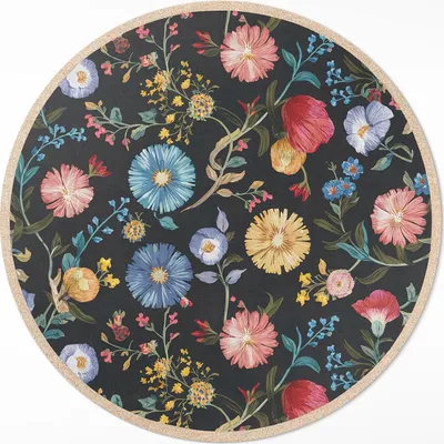 Produktbild von Bunte zarte Vintage-Wildblumen– Vinyl Fußmatte – Ø 130cm – Rutschfest, Pflegeleicht & Langlebig