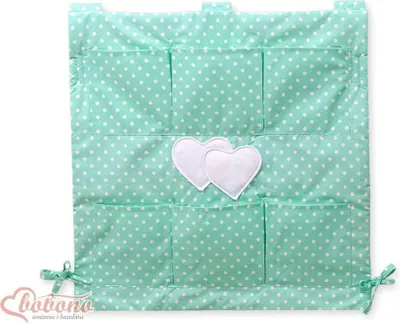 Immagine prodotto di Organizzatore per lettino - Organizzatore per lettino - 6 scomparti, 100% cotone, color menta con pois, pratico