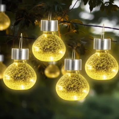 Produktbild von LQWELL Solar Bodenleuchte für Garten, Solar Gartenleuchte für Außen, 4 STK,Kugel Crackle Glas Solarlampe, Warmweiß 3000K, IP65 Wasserdicht für Rasen,